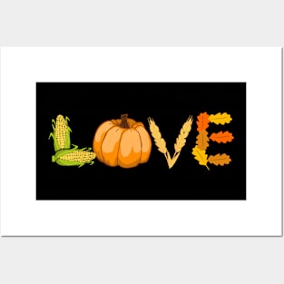 Pumpkin Love Motiv with leaves and grain Design Posters and Art